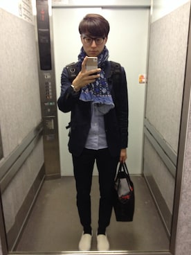 「アイテム（セットアップ、ブルー系）」を使った、TOMOさん（メンズ・180cm）の春コーディネート