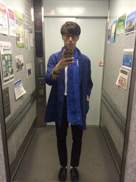 「ブルーコーデ」｜「アイテム（その他アウター）」を使った、TOMOさん（メンズ・180cm）の夏コーディネート