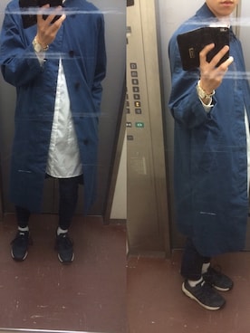 「スティーブンアラン」｜「アイテム（ステンカラーコート）」を使った、TOMOさん（メンズ・180cm）の秋コーディネート