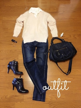 「ピンクニット」｜來子さん（レディース・164cm）の冬コーディネート