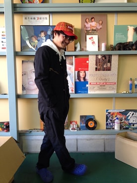 「アイテム（つなぎ/オールインワン）」を使った、マッスルさん（メンズ・174cm）の冬コーディネート