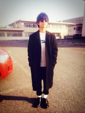 「JIL SANDER（ジルサンダー）のアイテム（チェスターコート）」を使った、もずく酢さん（メンズ・166cm）の冬コーディネート