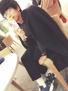 「JIL SANDER（ジルサンダー）のアイテム（チェスターコート）」を使った、もずく酢さん（メンズ・166cm）の冬コーディネート