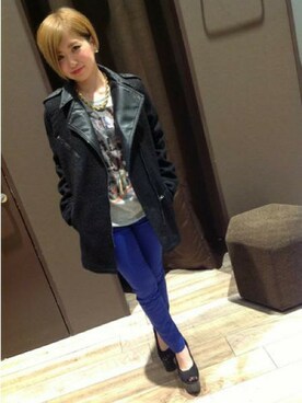 「VENCEEXCHANGE（ヴァンスエクスチェンジ）のアイテム（ライダースジャケット）」を使った、VENCE EXCHANGE LADIES STAFFさん（レディース・160cm）の秋コーディネート