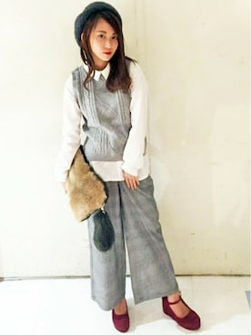 「アンゴラ」｜「アイテム（ハンチング/ベレー帽）」を使った、VENCE EXCHANGE LADIES STAFFさん（レディース・160cm）の秋コーディネート