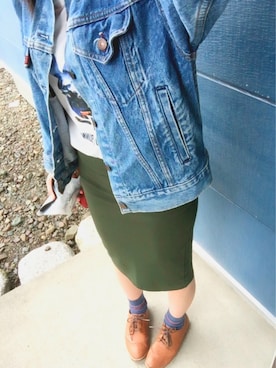 「WEGO（ウィゴー）のアイテム（デニムジャケット、ブルー系）」を使った、ｶﾏﾝﾍﾞｰﾙさん（レディース・156cm）の秋コーディネート