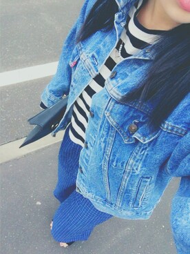 「古着のアイテム（パンツ、ブルー系）」を使った、ｶﾏﾝﾍﾞｰﾙさん（レディース・156cm）の秋コーディネート