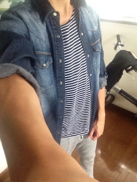 「anchor craftのアイテム（Tシャツ/カットソー、ブラック系）」を使った、へーやんさん（メンズ）の秋コーディネート