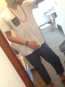 「CIAOPANIC（チャオパニック）のアイテム（Tシャツ/カットソー、ホワイト系）」を使った、へーやんさん（メンズ）の秋コーディネート