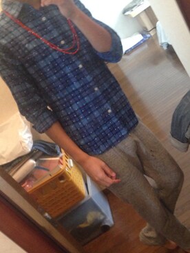 「GLOBAL WORK（グローバルワーク）のアイテム（シャツ/ブラウス、ブルー系）」を使った、へーやんさん（メンズ）の秋コーディネート