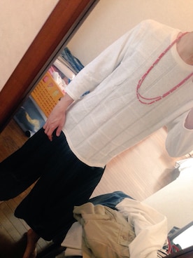 「RAGEBLUE（レイジブルー）のウインドーペンニット7分袖/567798（ニット/セーター、ホワイト系）」を使った、へーやんさん（メンズ）の秋コーディネート