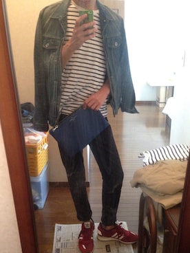 「FLASH REPORT（フラッシュリポート）のアイテム（デニムジャケット、ブルー系）」を使った、へーやんさん（メンズ）の秋コーディネート