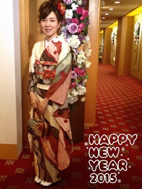 「アイテム（水着/着物・浴衣、レッド系）」を使った、kana_claraさん（レディース・162cm）の冬コーディネート