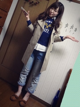 「スウェット×シャツ」｜「アイテム（トレンチコート）」を使った、kana_claraさん（レディース・162cm）の春コーディネート
