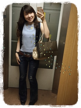 「ブルーニット」｜「アイテム（アナログ腕時計）」を使った、kana_claraさん（レディース・162cm）の夏コーディネート