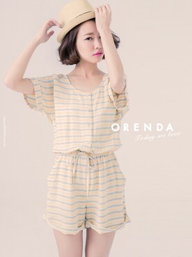 「棉麻」｜「アイテム（つなぎ/オールインワン）」を使った、ORENDAさん（レディース・160cm）の夏コーディネート