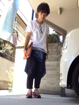 「FREDY&GLOSTER（フレディアンドグロスター）のアイテム（Tシャツ/カットソー）」を使った、shunさん（メンズ・169cm）の夏コーディネート