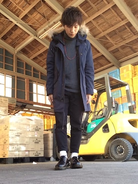 「Dr. Martens（ドクターマーチン）のDr.Martens (ドクターマーチン)/1461 3EYE GIBSON SHOES（その他シューズ）」を使った、shunさん（メンズ・169cm）の冬コーディネート