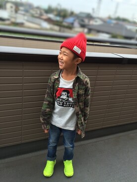 「BEN DAVIS（ベンデイビス）のアイテム（Tシャツ/カットソー）」を使った、s.s.m.h☆さん（キッズ・110cm）の秋コーディネート