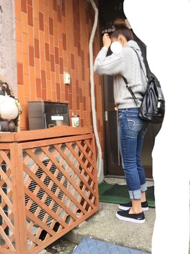 「one way（ワンウェイ）のアイテム（ニット/セーター、グレー系）」を使った、0さん（レディース・155cm）の秋コーディネート