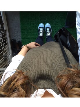 「INGNI（イング）の【春の新作】7Ｇニットベスト+シャツ/セット-2016ＳＳ-（ニット/セーター、グリーン系）」を使った、0さん（レディース・155cm）の冬コーディネート