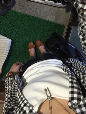 「GU（ジーユー）のアイテム（その他シューズ、ブラウン系）」を使った、0さん（レディース・155cm）の春コーディネート