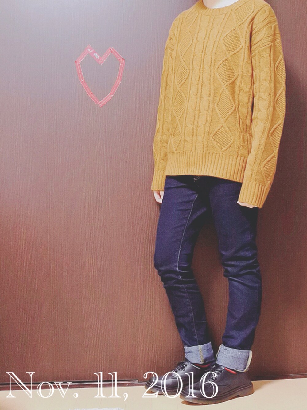「カジュアルコーデ、ニット、スキニーデニム」｜「UNIQLOのアイテム（デニムパンツ、ブルー系）」を使った、Moo＊さん（レディース・145cm）の秋コーディネートの1枚目の写真