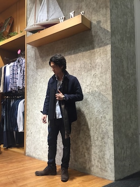 「メルトン」｜「アイテム（その他アウター）」を使った、ハイダウェイ 直方さん（メンズ・170cm）の秋コーディネート