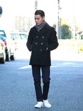 「JOURNAL STANDARD（ジャーナルスタンダード）のアイテム（ピーコート）」を使った、ジャーナルスタンダード メンズさん（メンズ・173cm）の冬コーディネート
