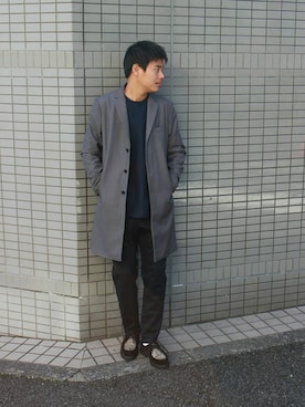 「パラブーツ」｜「アイテム（チェスターコート）」を使った、ジャーナルスタンダード メンズさん（メンズ・173cm）の冬コーディネート