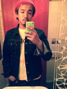 「CALEE」｜「アイテム（デニムジャケット）」を使った、JAMES FAKEFACEさん（メンズ・176cm）の秋コーディネート