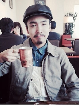 「ハンチング」｜「アイテム（ノーカラージャケット）」を使った、JAMES FAKEFACEさん（メンズ・176cm）の秋コーディネート