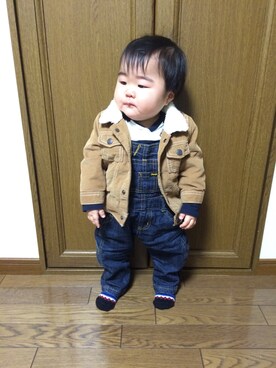 「OLD NAVY（オールドネイビー）のアイテム（ブルゾン）」を使った、RKkunさん（キッズ・70cm）の冬コーディネート