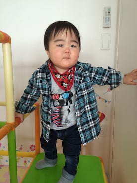 「OLD NAVY（オールドネイビー）のアイテム（ブルゾン）」を使った、RKkunさん（キッズ・70cm）の冬コーディネート
