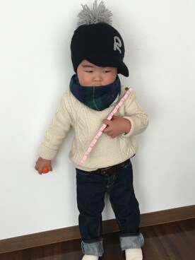 「ポンポン付きニット帽」｜RKkunさん（キッズ・90cm）の冬コーディネート