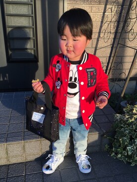 「ミッキー」｜「アイテム（スタジャン）」を使った、RKkunさん（キッズ・90cm）の春コーディネート