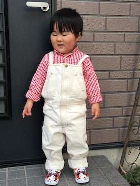 「赤×白」｜「アイテム（オールインワン・サロペット）」を使った、RKkunさん（キッズ・90cm）の春コーディネート