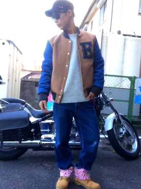 「EDWIN（エドウィン）のアイテム（スタジャン）」を使った、だちょさん（メンズ・173cm）の秋コーディネート
