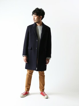 「JOURNAL STANDARD relume（ジャーナルスタンダード　レリューム）のアイテム（チェスターコート）」を使った、emさん（メンズ・173cm）の冬コーディネート