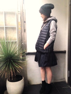 「HELMUT LANG（ヘルムートラング）のアイテム（帽子）」を使った、ＬＵＭＩＥさん（レディース・163cm）の冬コーディネート