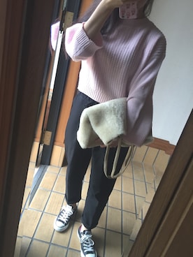 「黒×ピンク」｜「アイテム（スラックス）」を使った、suuさん（レディース・153cm）の秋コーディネート