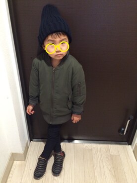 「5歳」｜「アイテム（MA-1）」を使った、fumamaさん（キッズ・100cm）の冬コーディネート