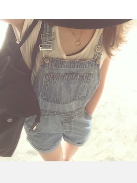 「hat」｜「アイテム（サロペット/オーバーオール）」を使った、KAHOさん（レディース・163cm）の夏コーディネート