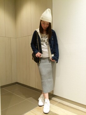 「M.deux（エムドゥ）のアイテム（デニムジャケット）」を使った、まいこさん（レディース・158cm）の春コーディネート