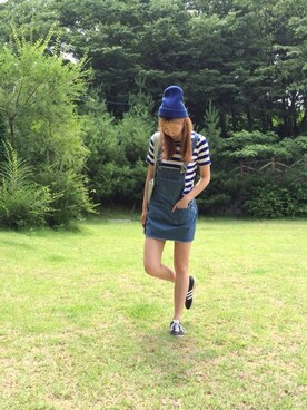 「アイテム（つなぎ/オールインワン）」を使った、기마나さん（レディース・170cm）の夏コーディネート