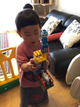 「GO TO HOLLYWOOD（ゴートゥーハリウッド）のアイテム（Tシャツ/カットソー、レッド系）」を使った、sheeeenaさん（キッズ・100cm）の夏コーディネート