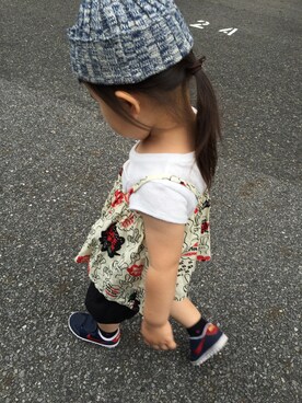 「BOOFOOWOO（ブーフーウー）のアイテム（Tシャツ/カットソー、ホワイト系）」を使った、sheeeenaさん（キッズ・100cm）の夏コーディネート