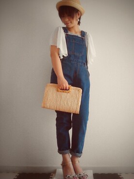 「ウェッジソール」｜「アイテム（サロペット/オーバーオール）」を使った、yakkoさん（レディース・152cm）の夏コーディネート