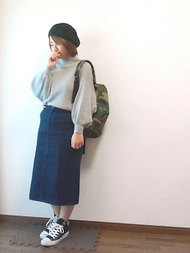 「ウエストイン」｜「アイテム（ハンチング/ベレー帽）」を使った、yakkoさん（レディース・152cm）の秋コーディネート