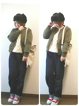 「haco!（ハコ）のアイテム（MA-1）」を使った、yakkoさん（レディース・152cm）の冬コーディネート